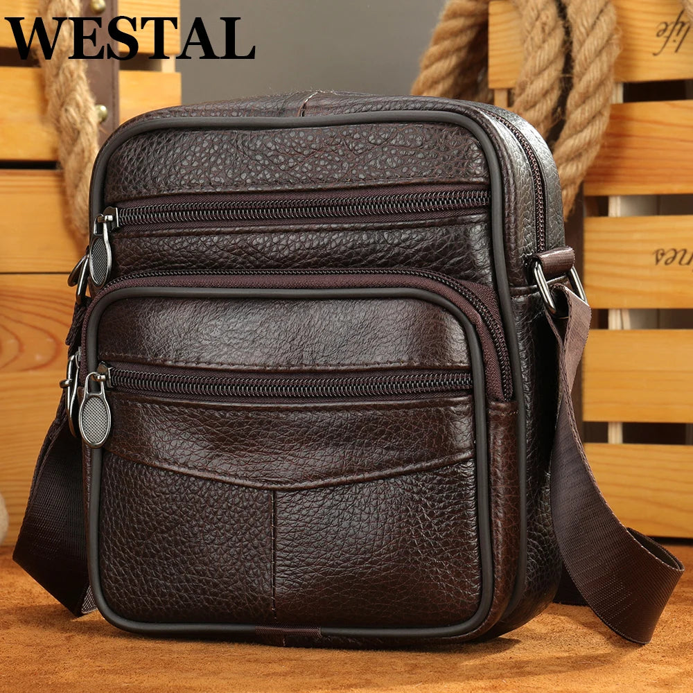 WESTAL Men's Shoulder Bags Messenger Bag Genuine Leather Small Pouch Bags for Man Phone Crossbody Bags Men Leather Gift for Man