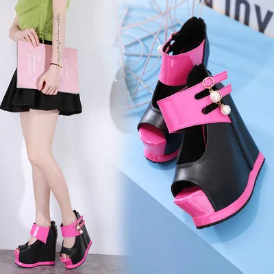 Korean Women Shoes Sandals Fish Mouth Summer Wedge Female Sandals Platform High Heel 14CM Sandals Fashion Open Toe Ladies Shoes