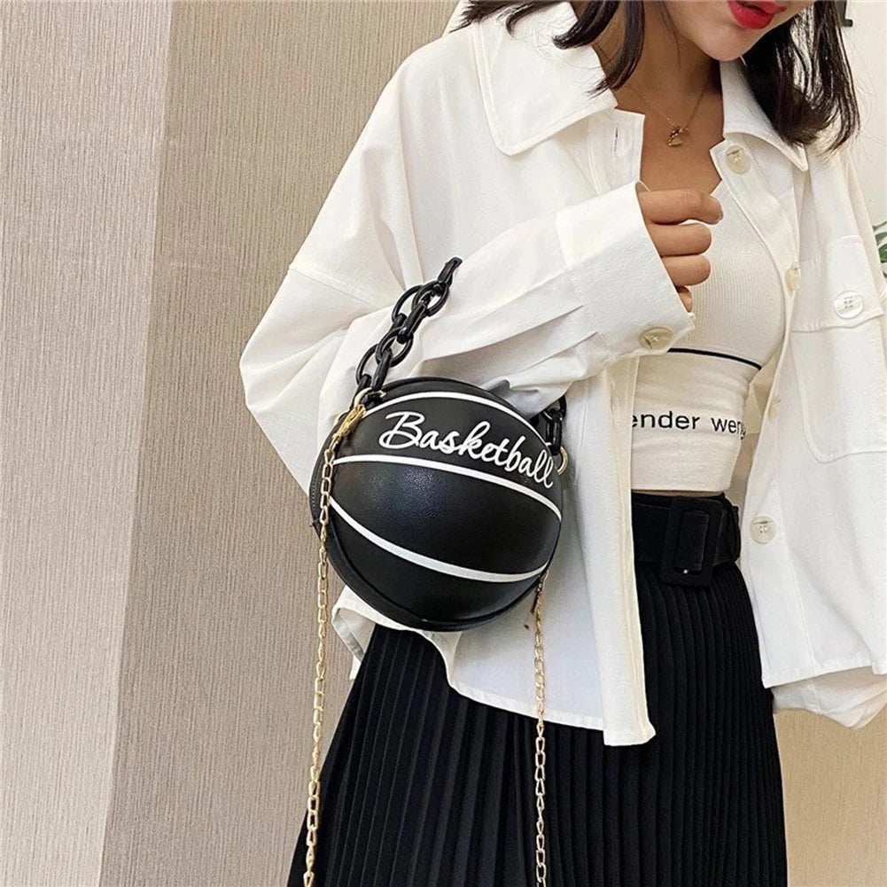 Personality Female Leather Pink Basketball Bag 2022 New Ball Purses For Teenagers Women Shoulder Bags Crossbody Chain Hand Bags