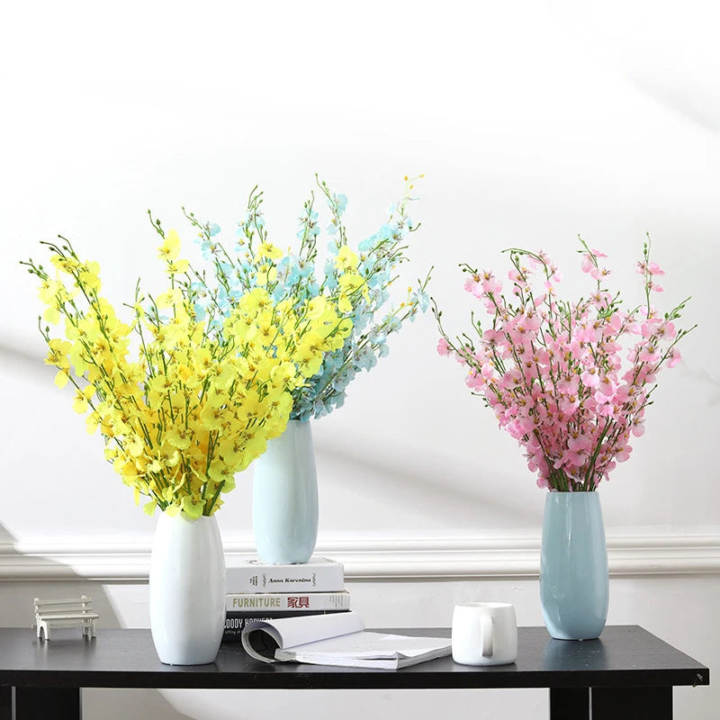 5 Fork Artificial Flowers Yellow Dancing Orchid Vases for Wedding Home Decoration Phalaenopsis Bouquet Silk Christmas