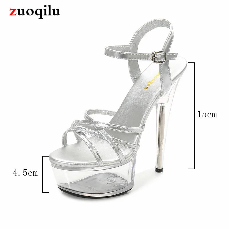 platform heels sandals open toe PVC Transparent pumps women shoes high heels ladies shoes silver wedding shoes choenen vrouw