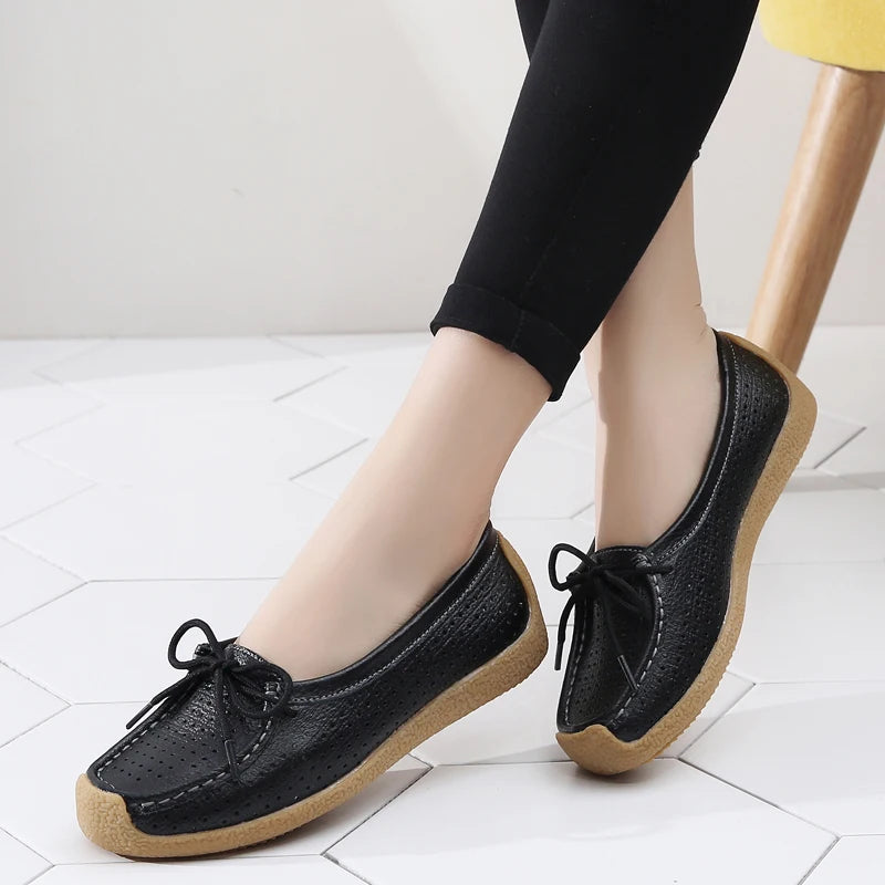 Women Shoes Genuine Leather Flat Loafer Ladies Slip Up Sewing Ladies Shoes Female Shallow Casual Moccasins Woman Shoes Plus Size