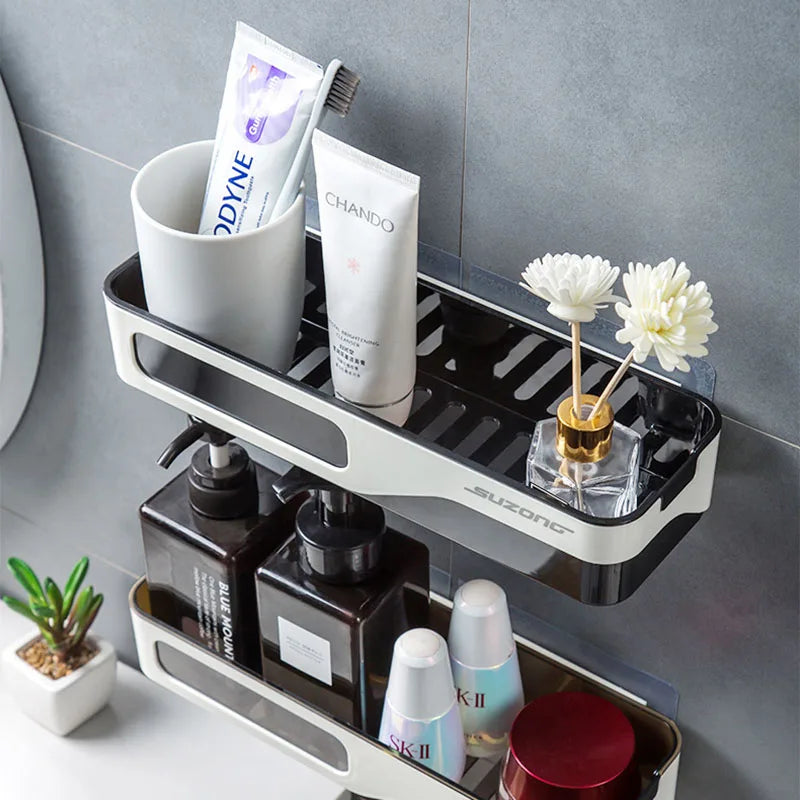 Wall Mounted Bathroom Shelf Shampoo Shower Organizer Punch-Free Bathroom Shelves Storage Rack Drainage Holder Household Items