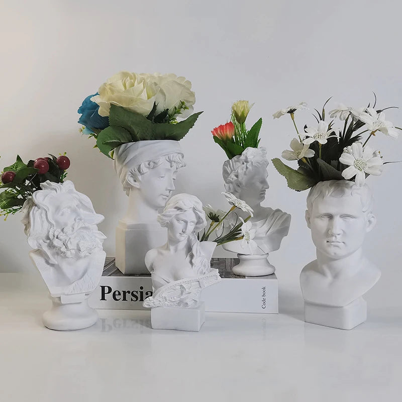 Nordic Style Home Decor Vase Creative Human Head Portrait Flower Vases Room Decoration Resin David Flower Vase Room Decor