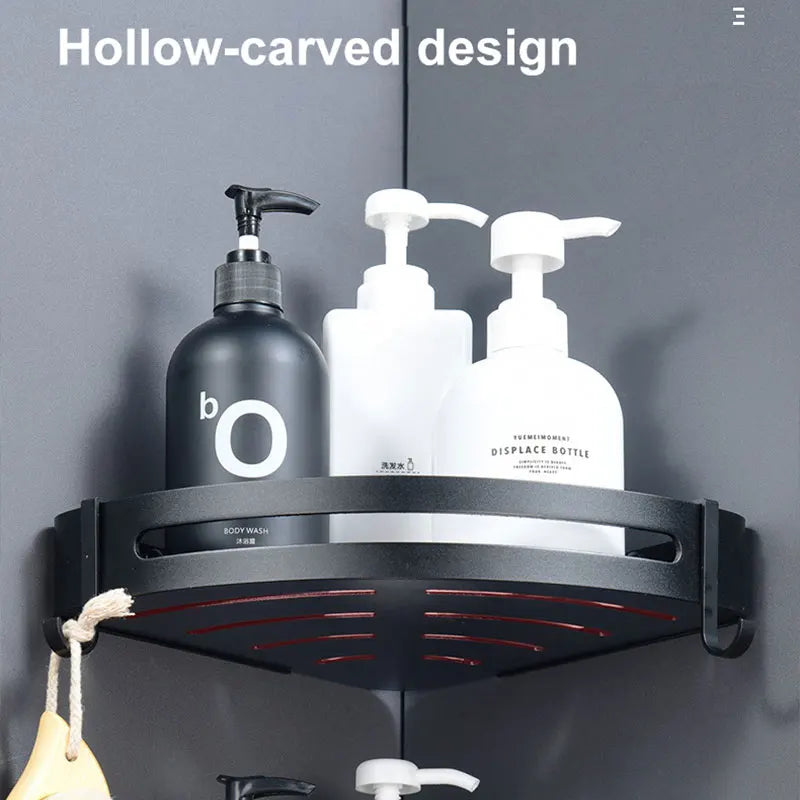 Bathroom Shelves Aluminum Wall Suction Toilet Storage Black Shower Corner Frame Shampoo Holder Soap Storage Shelf Bанная Kомната