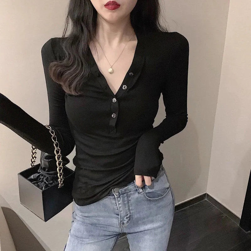 Blouse Women Cotton V-neck Long Sleeve Shirts 2020 Fall Women's Clothing Slim Fit Top Blusas Ropa De Mujer