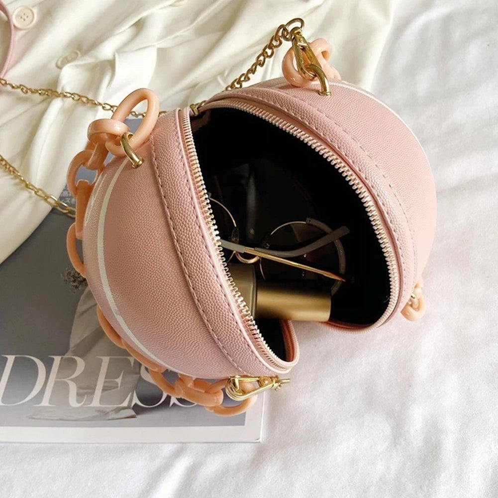 Personality Female Leather Pink Basketball Bag 2022 New Ball Purses For Teenagers Women Shoulder Bags Crossbody Chain Hand Bags