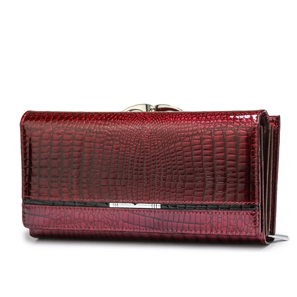 Women Genuine Leather Purse Brand Alligator Pattern Ladies Long Wallets Genuine Leather Money Bag with Coin Card Holder Clutch