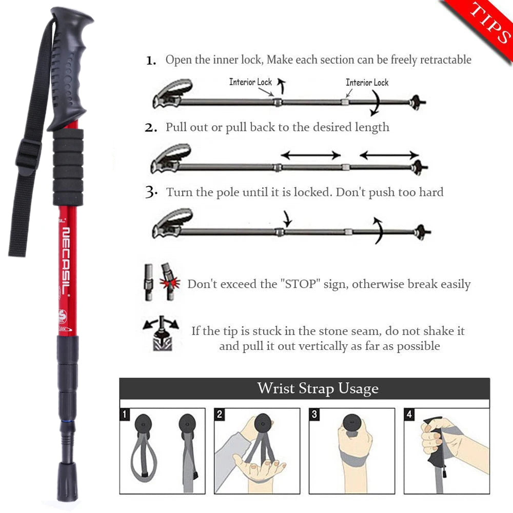 2pcs/lot Trekking poles hike walking stick nordic walking cane Aluminum ski camp telescopic baton outdoor hiking poles crutches