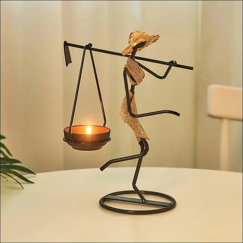 Candle Holders African Women 8.5" Decor For Table Desk Decorative Dining Room Candleholder Sculptures Resin Candlestick Vintage