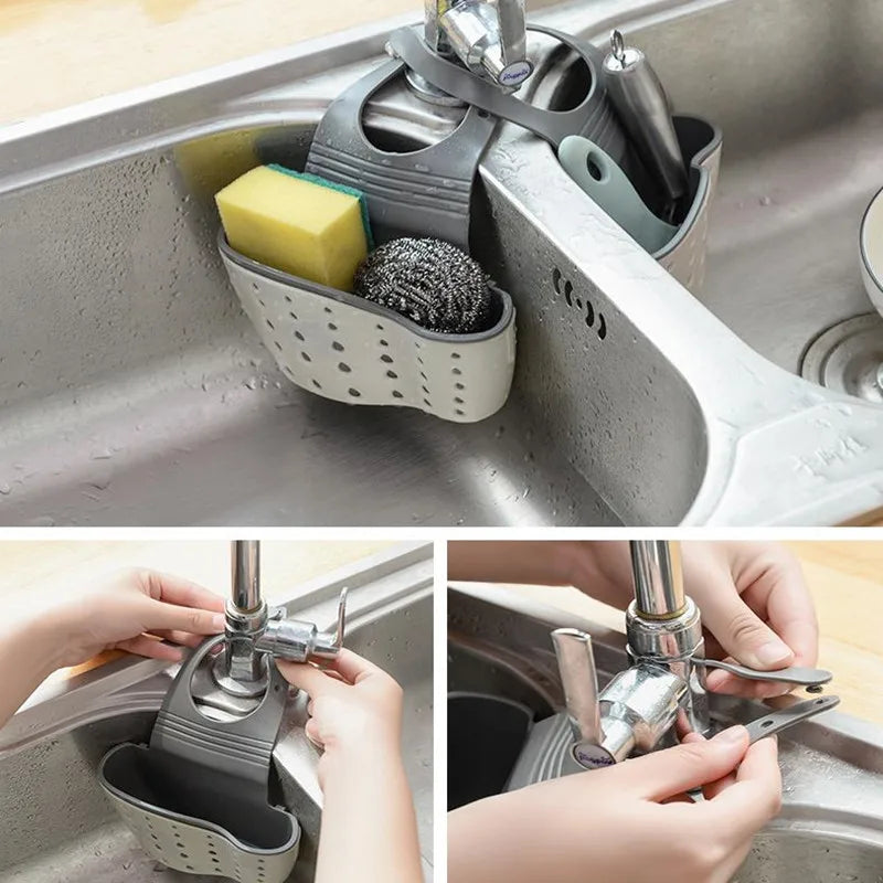 Creative Kitchen Basket Sink Drain Rack Strainer Bathroom Storage Container Kitchen Sink Sponge Storage Hanging Organizer