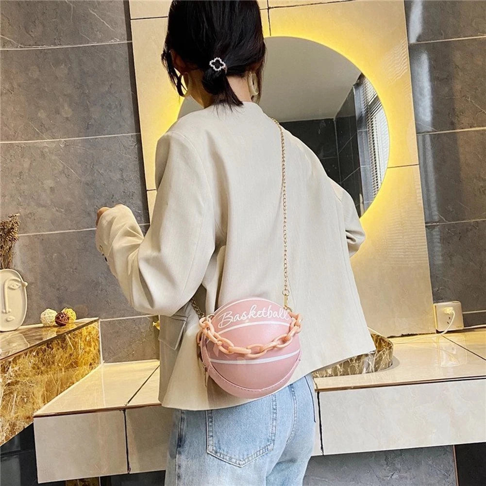 Personality Female Leather Pink Basketball Bag 2022 New Ball Purses For Teenagers Women Shoulder Bags Crossbody Chain Hand Bags