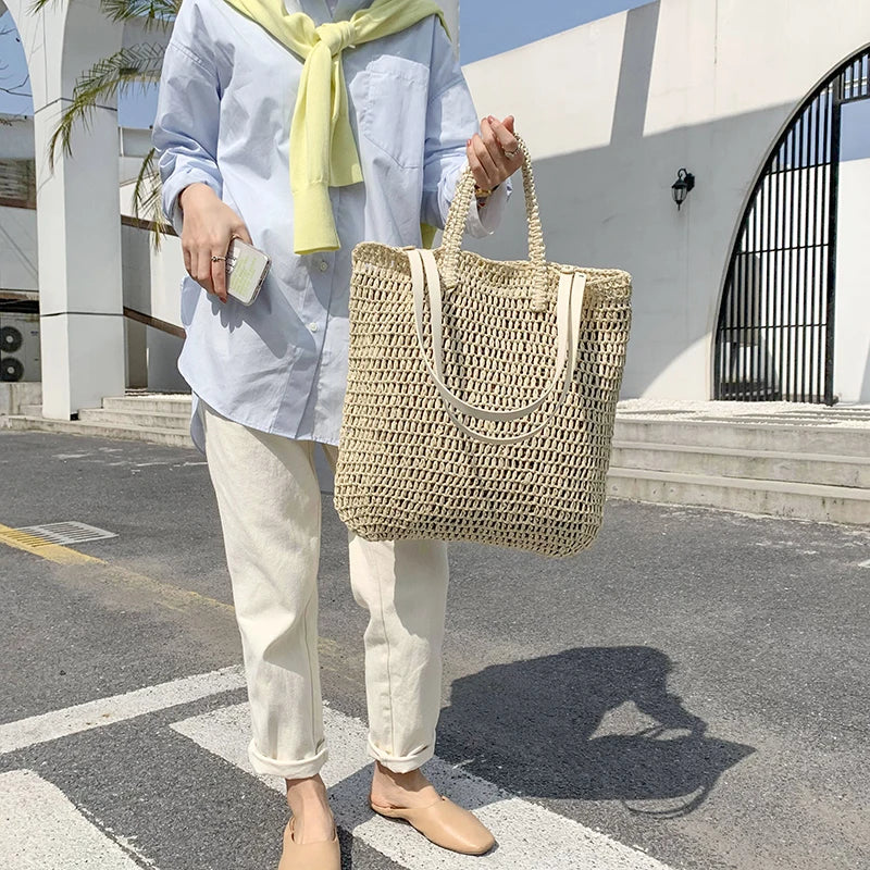 casual straw women shoulder bags wicker woven handbags rattan summer beach bag large capacity tote lady big purses shopper new