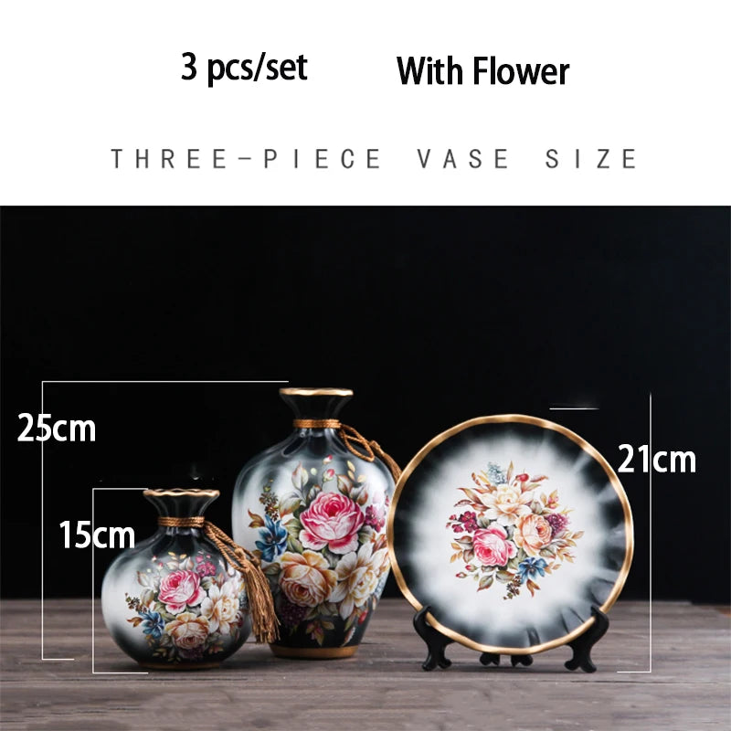 4 Pieces/Set European Ceramic Vase With Flowers Ornament Nordic Home Decor Modern Vase Living Room Decoration Accessories Vases