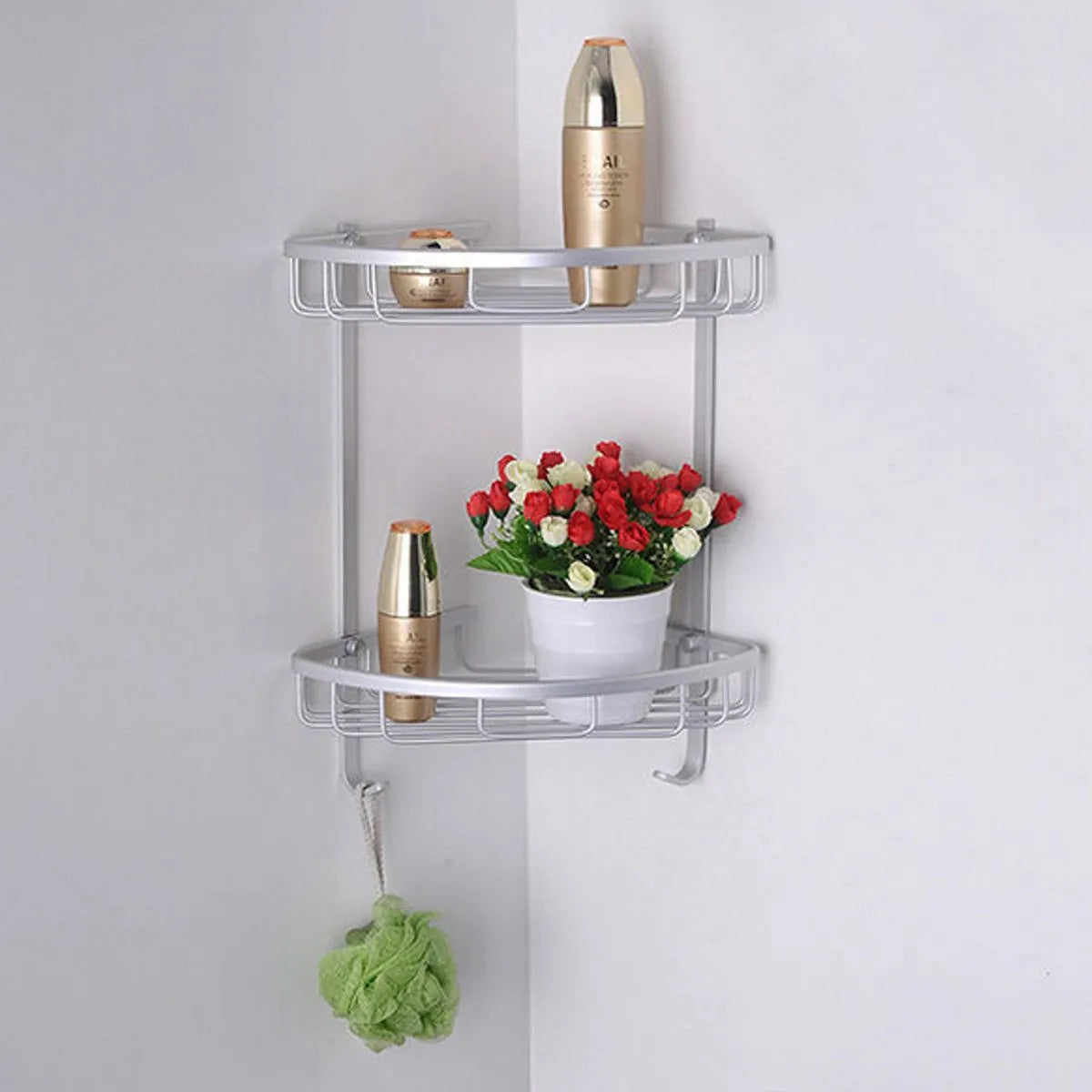 Bathroom Punch Free  Aluminum Triangular Rack Storage Organizer Corner Shelf For Shampoo Soap Cosmetic Basket Holder