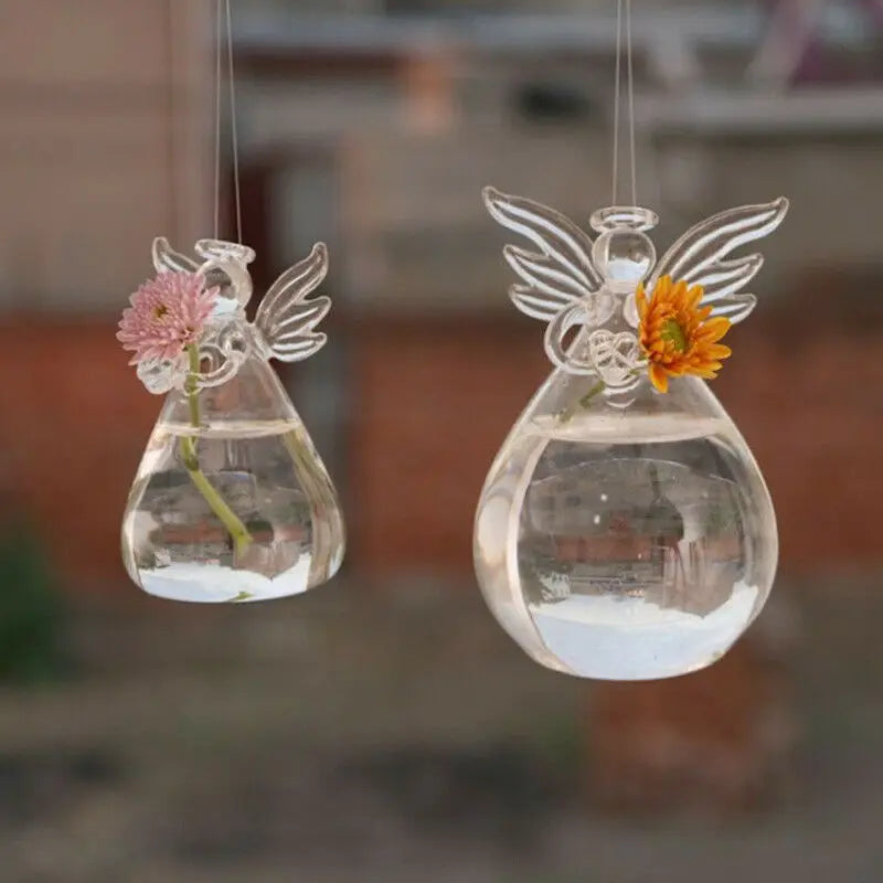 1pcs Transparent Vases New Cute Glass Angel Shape Flower Plant Hanging Vase Home Office Wedding Decor