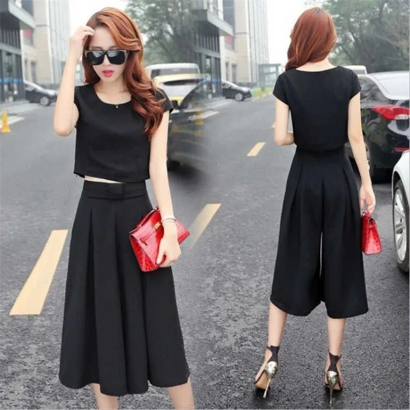 2021 New Women's Clothing Tops Shorts 2 Piece Sets Summer Of Korean Fashion Wide Leg Skirt Pants Chiffon Temperament Office Suit