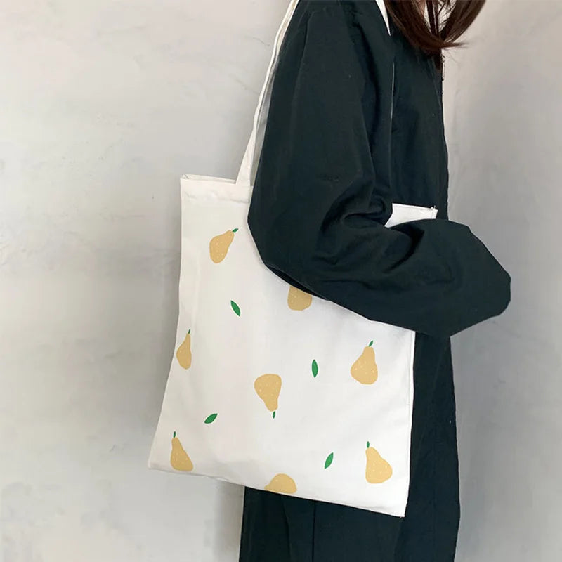 Canvas Bag for Women Shoulder Bags 2023 Girls Handbags Shopper Cute Cartoon Print Simple Foldable Washable Reusable Eco Tote Bag