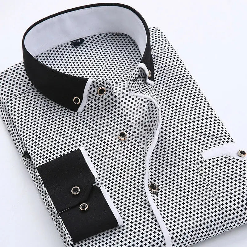 2023 Men Casual Long Sleeved Printed Shirts Slim Fit Male Social Business Dress Shirt Brand Men Clothing Camisas Para Hombre