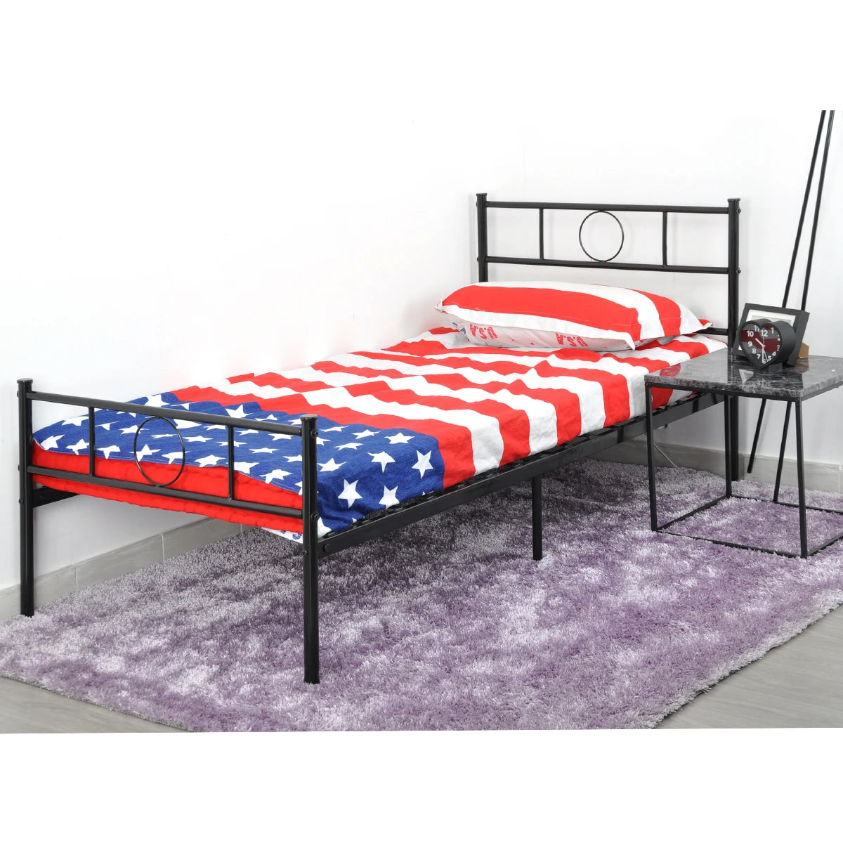 Twin Size Metal Single Bed/Platform Bed Frame/Foundation with HeadBoard & Footboard 195x92x33CM Black[US-W]