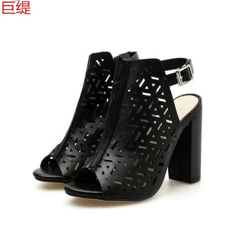 Spring Autumn Women Sandals Gladiator High Heels Strap Pumps Buckle Strap Shoes Fashion Ladies Shoes Black brown 553