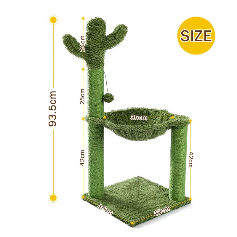 Cactus Cat Scratching Post with Sisal Rope Cat Scratcher Tree Towel with Comfortable Spacious Hammock Cats Climbing Frame