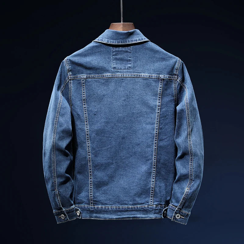 Brand Men Clothing Denim Jacket Fashion High Quality Blue Classic Retro Pure Cotton Stretch Cowboy Coat Male Streetwear