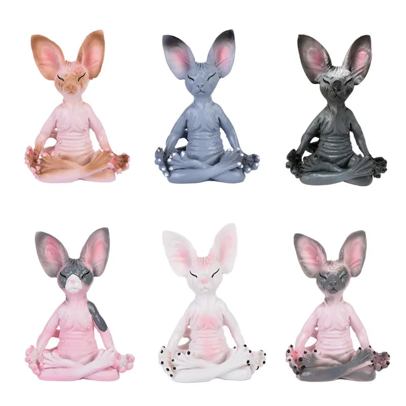 Whimsical Buddha Sphynx Cat Figurine Meditation Yoga Happy Cat Decor Art Sculptures Outdoor Garden Statues Figurines