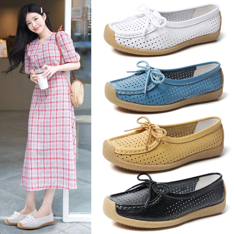 Women Shoes Genuine Leather Flat Loafer Ladies Slip Up Sewing Ladies Shoes Female Shallow Casual Moccasins Woman Shoes Plus Size