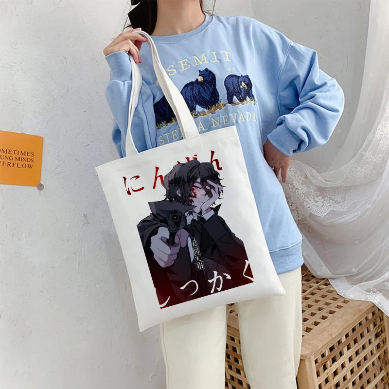 Bungou Stray Dogs Osamu Dazai Japan Anime Canvas Bag Large Harajuku Gothic Famale Shopper Bag Casual Vintage Women Shoulder Bags