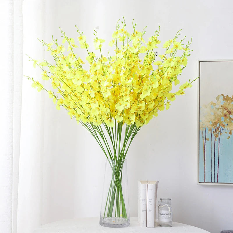 5 Fork Artificial Flowers Yellow Dancing Orchid Vases for Wedding Home Decoration Phalaenopsis Bouquet Silk Christmas