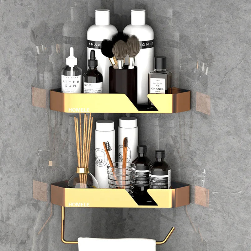 Wall Mounted Corner Towel Holder Storage Rack Bar With Robe Hook For Bathroom Shelves Square Basket Hanger Kitchen Accessories