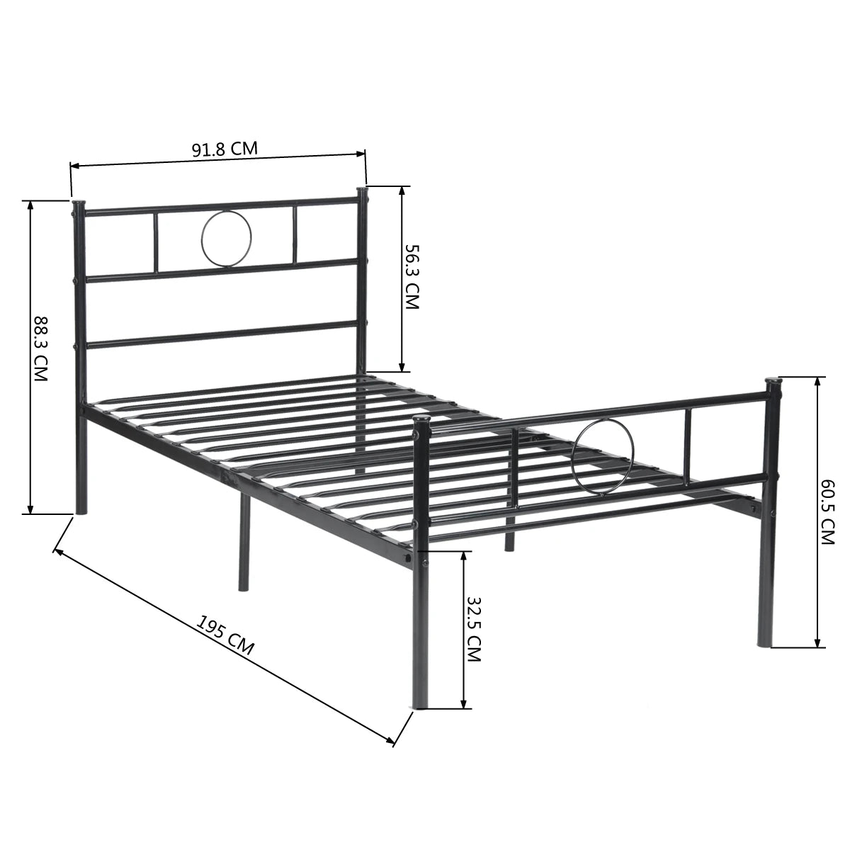 Twin Size Metal Single Bed/Platform Bed Frame/Foundation with HeadBoard & Footboard 195x92x33CM Black[US-W]