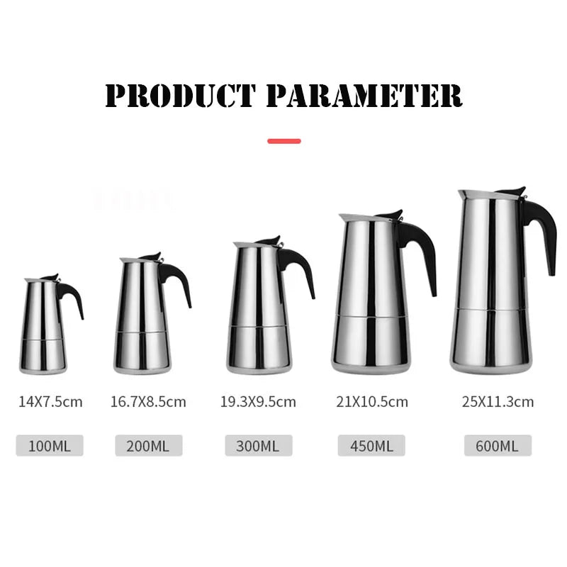 Stainless Steel Coffee Maker Coffee Pot Moka Pot Geyser Coffee Makers Kettle Coffee Brewer Latte Percolator Stove Coffee Tools