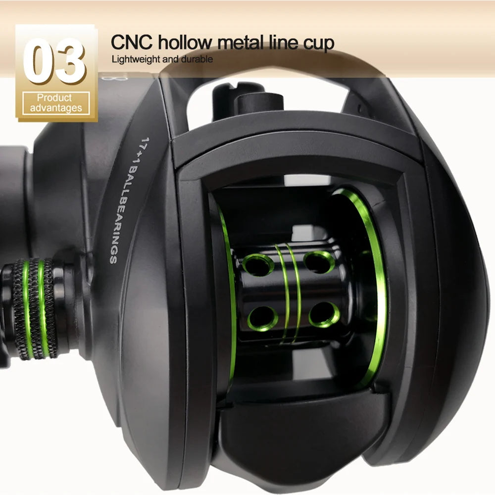 2000 Series Baitcasting Reel High Speed 8:1:1 Gear Ratio 17+1BB Fresh/Saltwater Magnetic Brake System Ultralight Fishing Reel