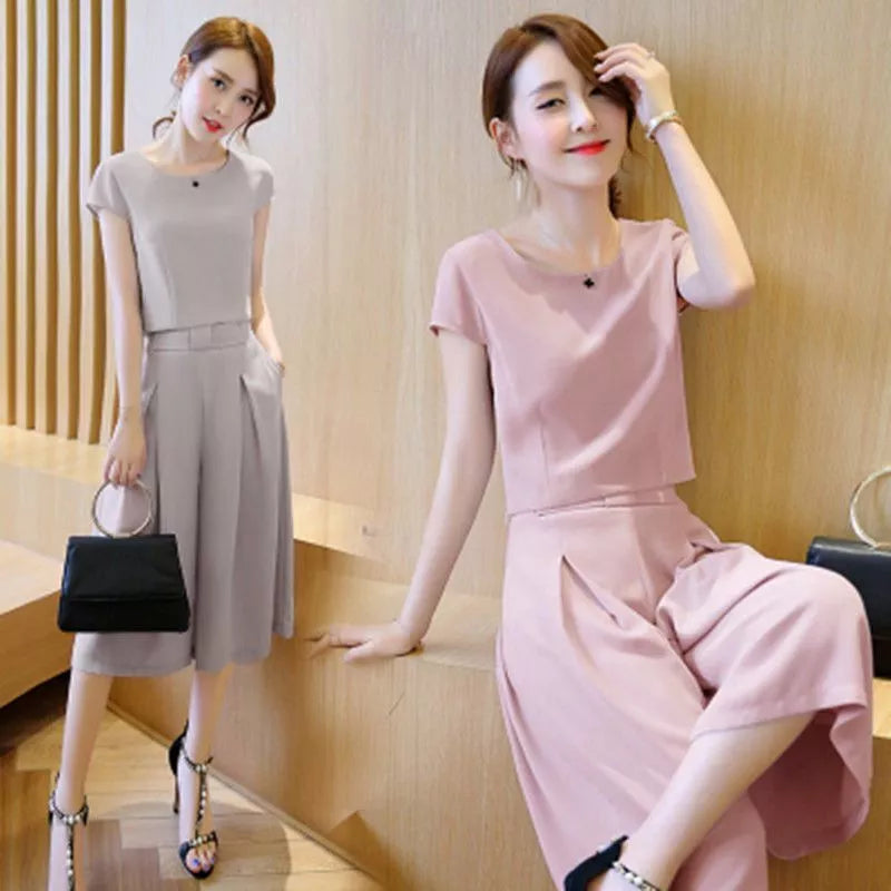 2021 New Women's Clothing Tops Shorts 2 Piece Sets Summer Of Korean Fashion Wide Leg Skirt Pants Chiffon Temperament Office Suit