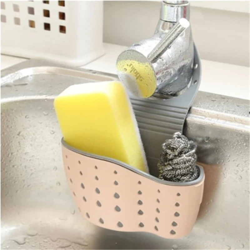 Sink Storage Hanging Basket Drain Rack Storage Basket Bag Faucet Rack Adjustable Snap-on Sink Bathroom Rack Kitchen Accessories