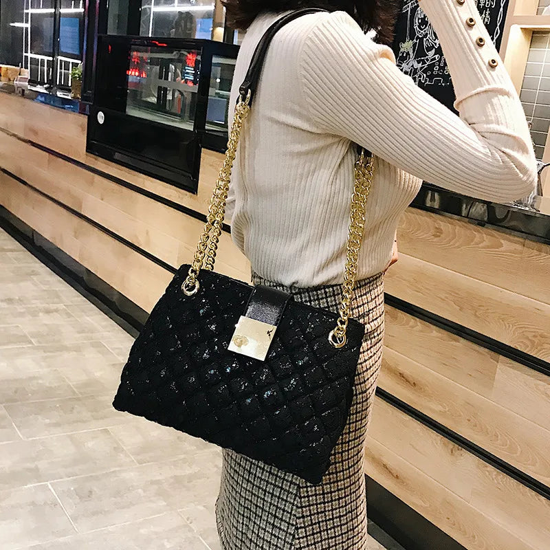 Lace Women's handbag Diamond pattern chain Shoulder bag for Women's Totes  pu leather Ladies crossbody bags bolsa feminina black