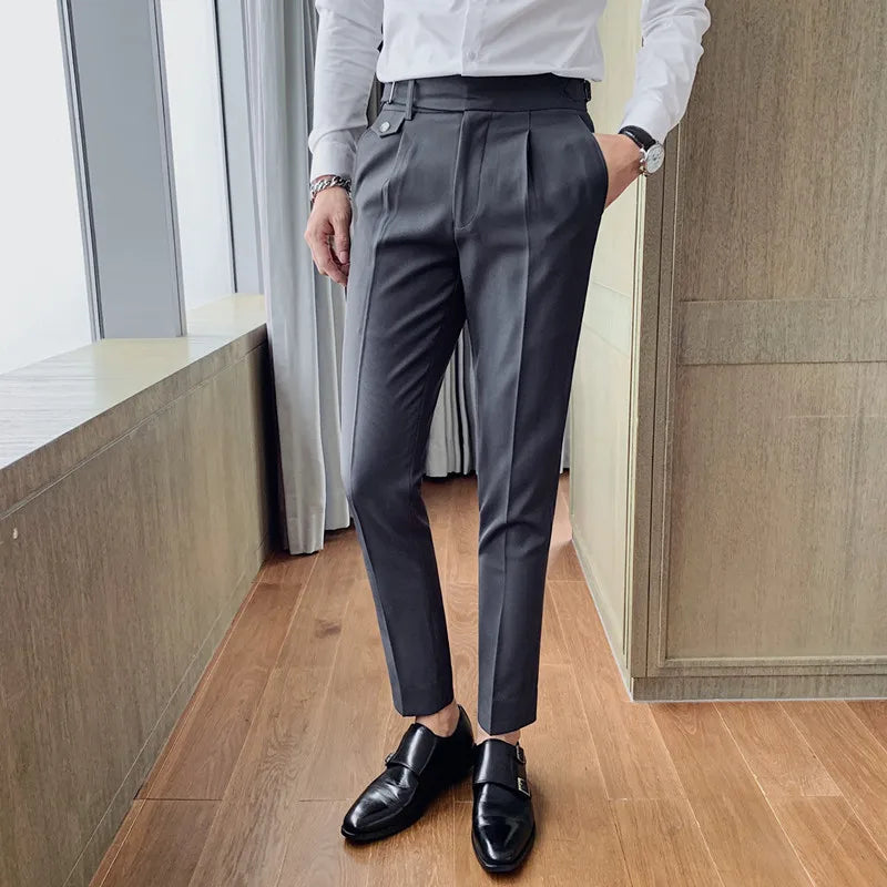 British Style Fashion Men Dress Pants Office Social Business Casual Suit Pants Man Slim Fit Simple Wedding Trousers Men Clothing