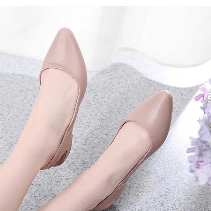 2020 Spring Women shoes apricot Pumps Pointed toe High Heels Comfort Slip On Female Wedge Shoes Black Pink Casual Ladies Shoes