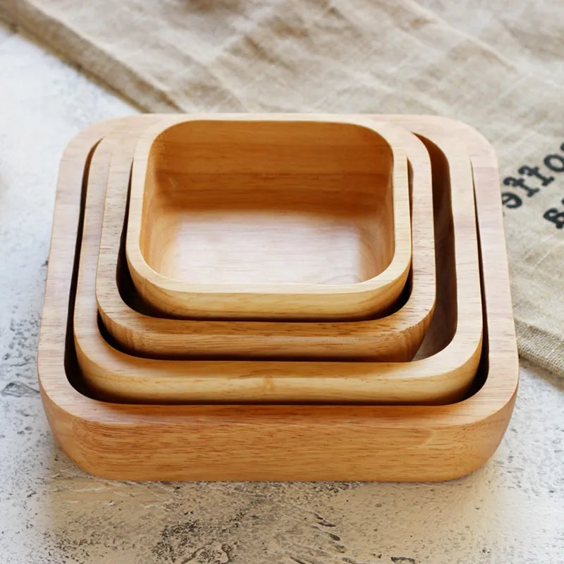 Square Log-Wooden Dishes Dessert Wooden Plate Set Kitchen Utensils Tableware Dinnerware Set Of Plates Cutlery For Kitchen