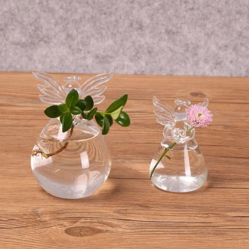 1pcs Transparent Vases New Cute Glass Angel Shape Flower Plant Hanging Vase Home Office Wedding Decor