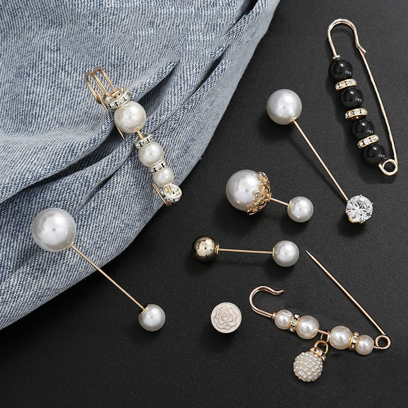 3/6 Pcs Women's Clothing Brooch Set Pearl Rhinestone Brooches for Women Lapel Pin Tightening Waist Pin Diy Accessories