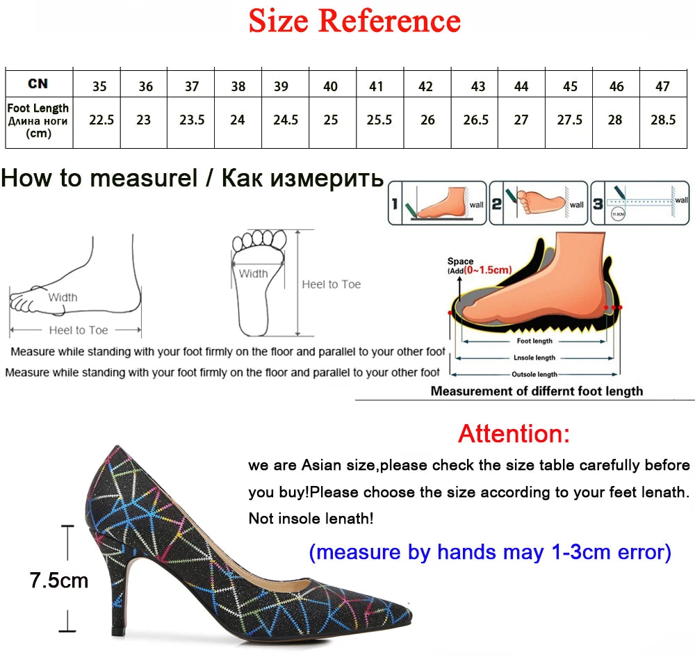 7.5cm Samll Heel Heels Ladies Shoes Colorful Lines Shiny Comfort Pumps Shoes Pointed Toe Women's Evening Dress for Wedding Daily