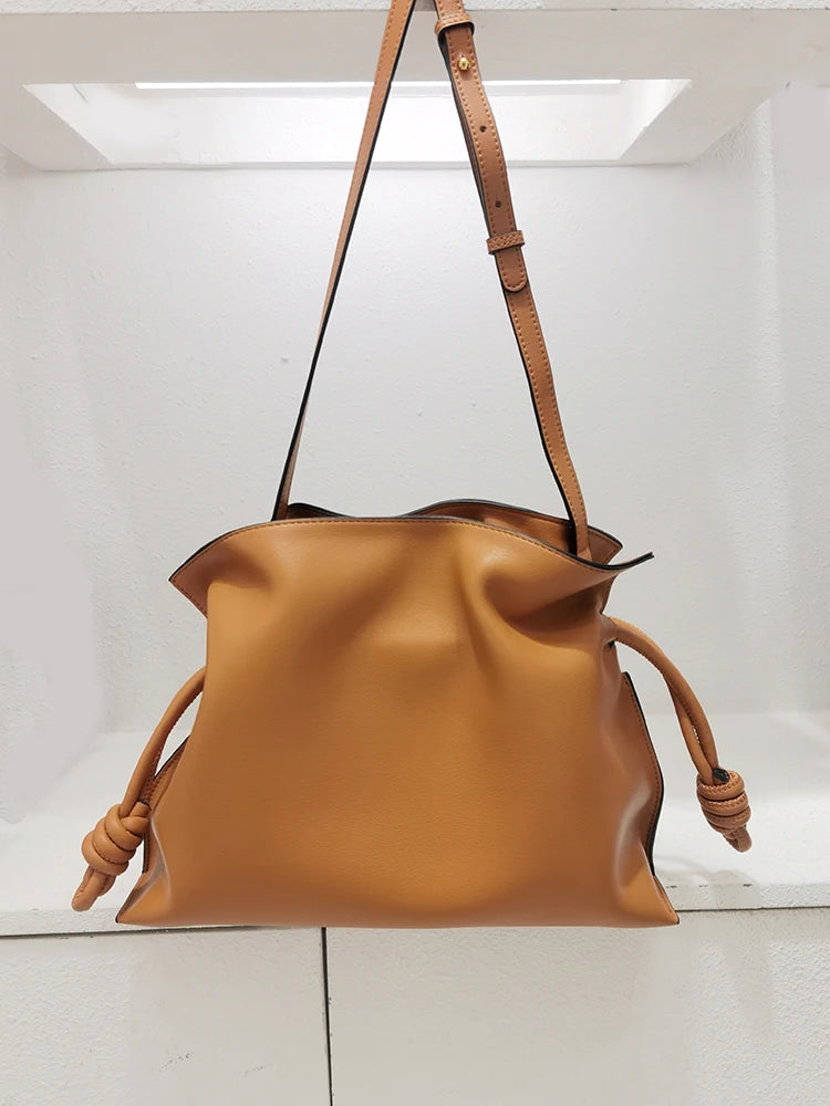 2021 Women Genuine Leather Bag Calfskin Bucket Bag Pure Color Luxury Designer Real Leather Shoulder Bag For Lady Simple Fashion