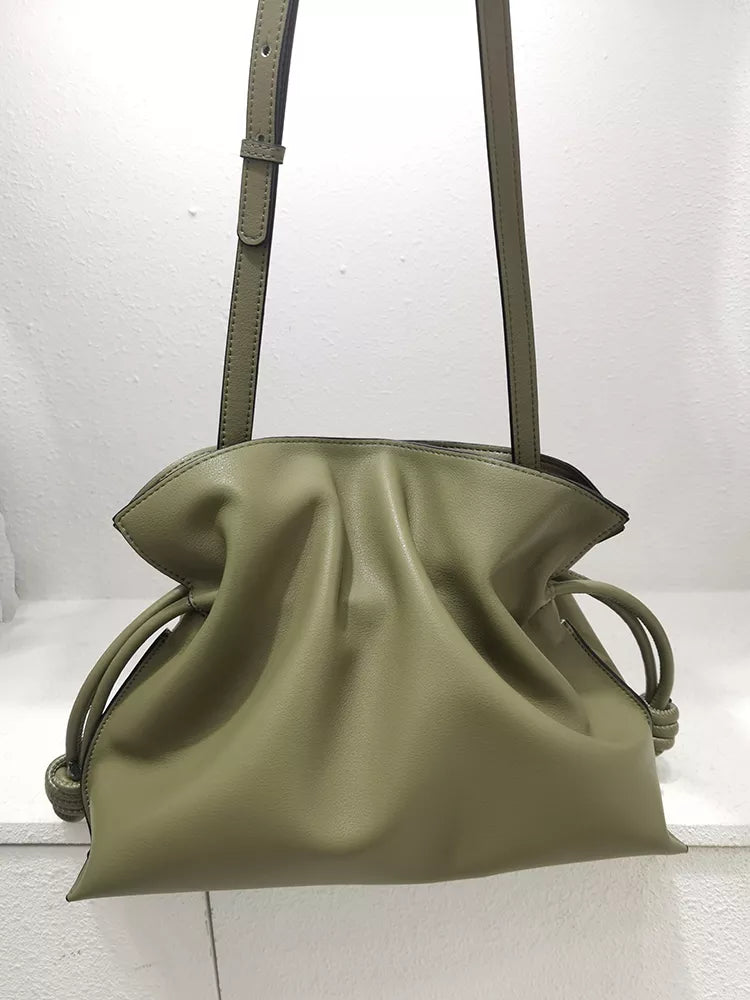 2021 Women Genuine Leather Bag Calfskin Bucket Bag Pure Color Luxury Designer Real Leather Shoulder Bag For Lady Simple Fashion