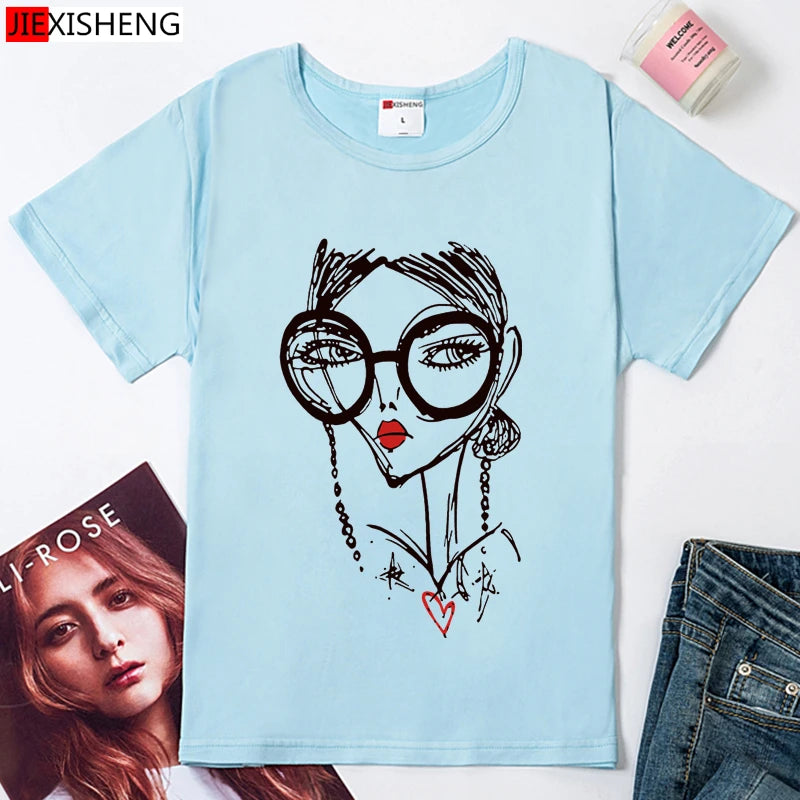 Hipster Cool Girl Print Women t shirt 2020 Summer Short sleeve O Neck Harajuku t-shirt Casual Plus size Women's clothing