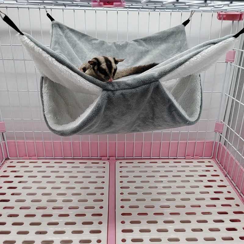 Hamster Ferret Hammock Double-layer Thicken Plush Warm Sleeping Bag Nest Hanging Cage House for Squirrel Ferret Rabbit Pet Bed