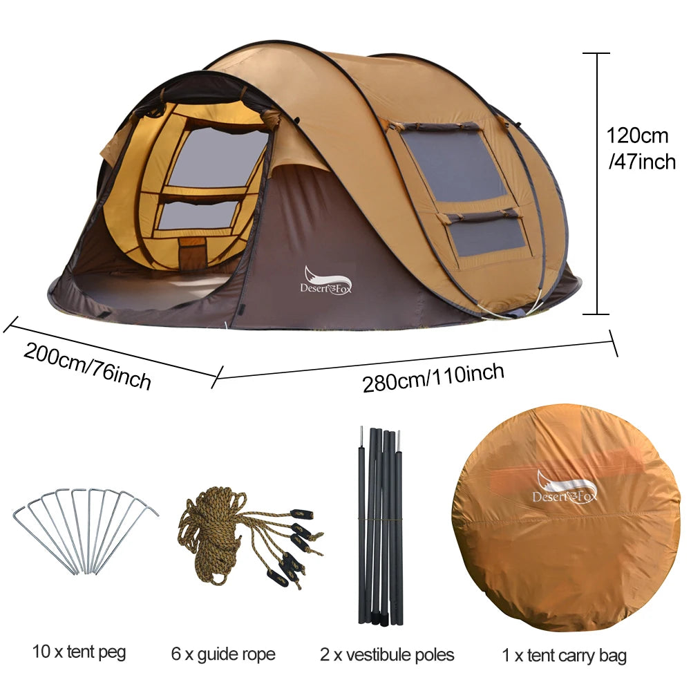 Desert&Fox Outdoor Camping Tents 3-4 Person Automatic Pop Up Instant Tent Hiking Travelling Tourist Fishing Beach Tents Awnings