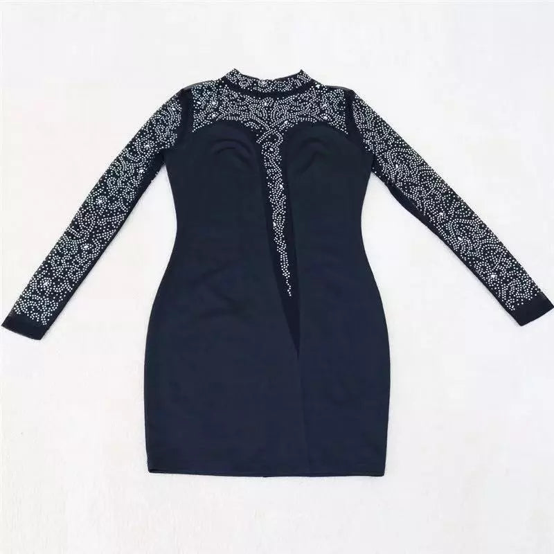 2022 Women's Clothing Diamond O-neck Long Sleeve Sexy For Birthday Dress Vestidos Elegantes Evening Night Club Party Bodycon